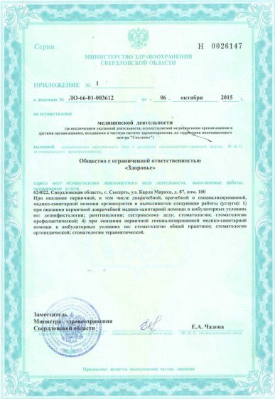Приложение к лицензии на осуществление медицинской деятельности